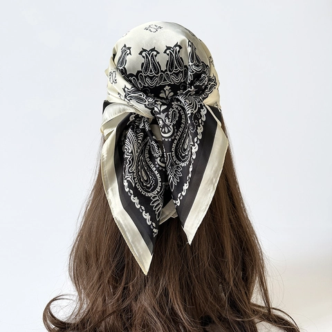 Women Paisley Satin Bandana Scarf Silk Like Square Head Scarf Hair Band Neck Scarf For Travel Party Fashion Accessory