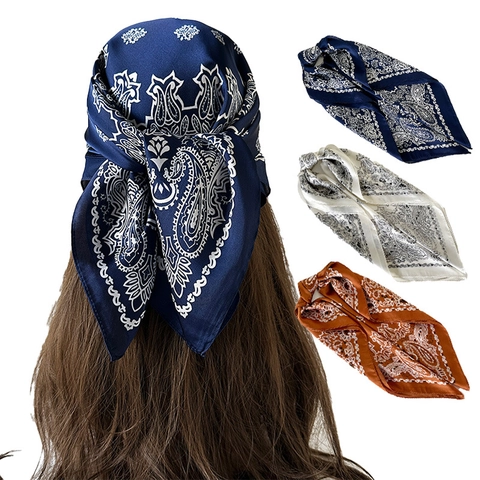 Dames Vintage Paisley Patroon Satijn Bandana Sjaal Retro Boheems Vierkante Hoofddoek Voor Haar Nek Handtas Decoratie Accessoire