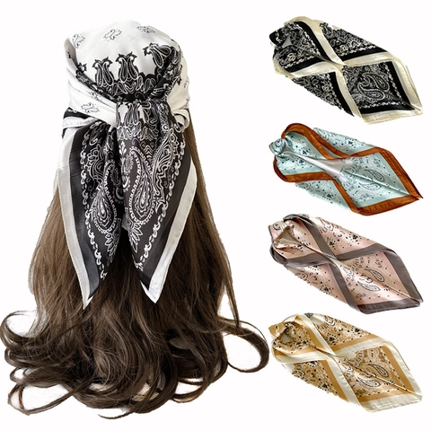 Paisley Printed Satin Square Scarf For Women Vintage Elegant Hair Bandana Head Wrap Neck Scarf Bag Accessory Elegant Gift