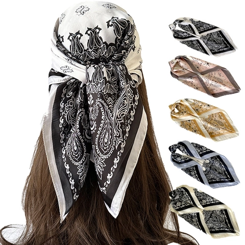 Women Paisley Satin Bandana Scarf Silk Like Square Head Scarf Hair Band Neck Scarf For Travel Party Fashion Accessory
