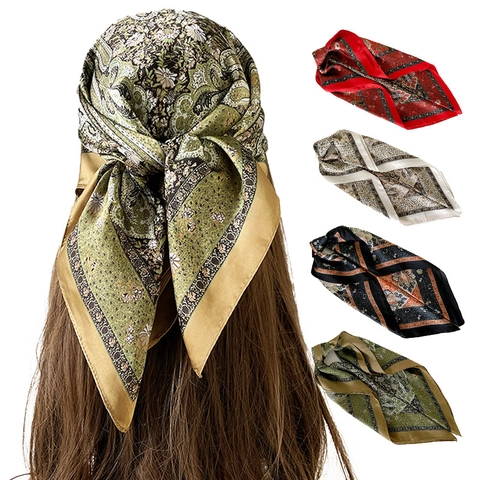 Women's Retro Paisley Floral Print Satin Bandana Square Scarf Bohemian Style Silk Like Hair Scarf Head Scarf For Daily Decoration