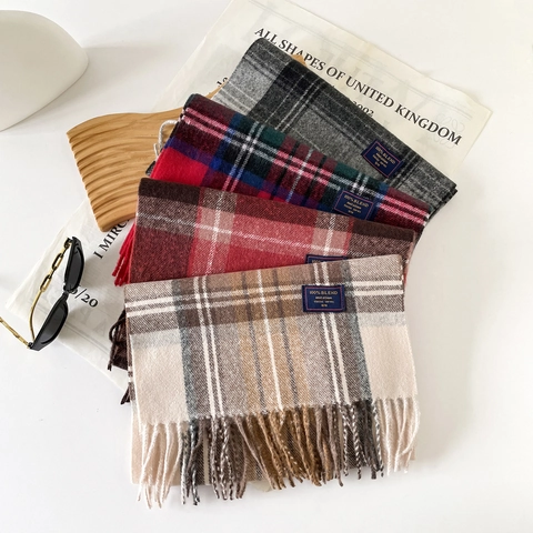 Klassischer Karierter Winterschal Für Herren Damen Warmer Kaschmirimitat Quasten Schal Britischer Stil Weicher Langer Halswärmer Wrap