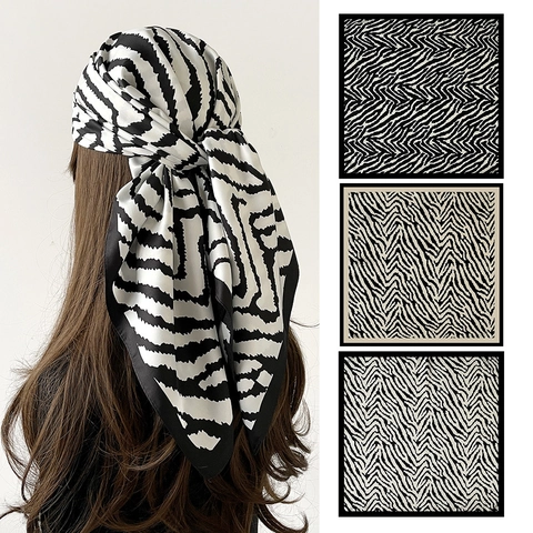 Dames Zebraprint Satijn Vierkante Sjaal Elegant Zijdeachtig Keper Polyester Sjaal Lichtgewicht Mode Nek Hoofddoek Voor Dagelijks Gebruik
