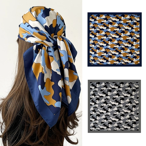 Damen Mode Tarnmuster Wolken Druck Satin Schal Große Quadrat Köper Sonnenschutz Schal Kopftuch Vielseitig Haar Turban Accessoire