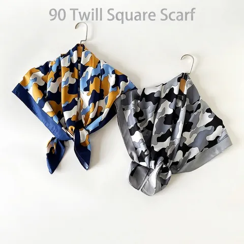 Damen Mode Tarnmuster Wolken Druck Satin Schal Große Quadrat Köper Sonnenschutz Schal Kopftuch Vielseitig Haar Turban Accessoire