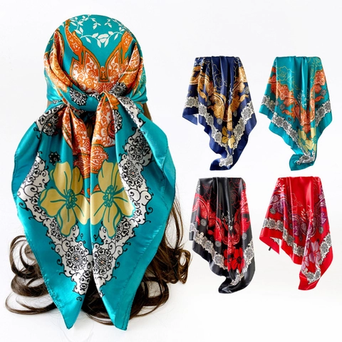 Dames Vintage Paisley Bloemenprint Satijn Vierkante Sjaal Elegante Zijdeachtige Hoofddoek Voor Haar Nekwikkel Boheemse Stijl
