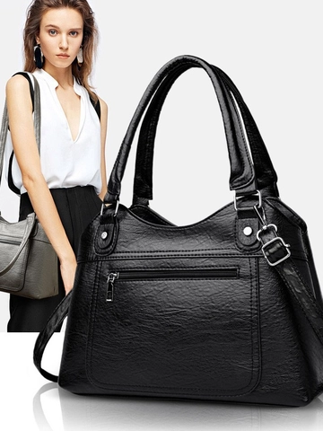 Bolso Tote Retro de Gran Capacidad para Mujer Cuero PU Textura Litchi Bolso de Hombro Con Correa Ajustable Bolso Casual