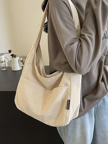 Damen Oxford Gewebe Umhängetasche Große Kapazität Minimalistisch Hobo Unterarmtasche Mit Vorderen Taschen Casual Commuter Tote Bag