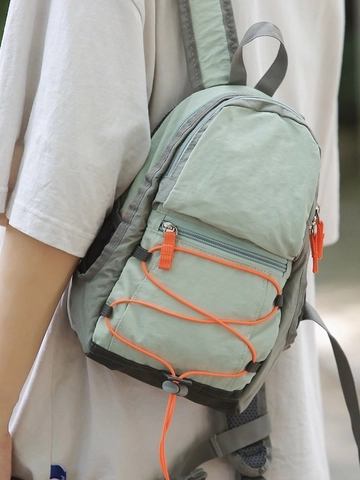 Dames Mini Outdoor Rugzak Lichtgewicht Nylon Kleurblok Daypack Met Bungeekoord Voor Reizen Vrije Tijd Schooltas
