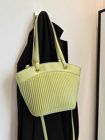 Borsa a Tracolla da Donna in Pelle PU Plissettata Trama Verticale Borsa a Secchiello Con Tracolla Rimovibile Stile Retrò Quotidiana