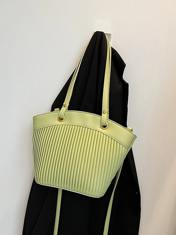 Borsa a Tracolla da Donna in Pelle PU Plissettata Trama Verticale Borsa a Secchiello Con Tracolla Rimovibile Stile Retrò Quotidiana
