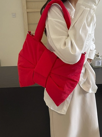 Sac Sous le Bras en Tissu Oxford Forme de Nœud Mode Coréenne Femmes Grande Capacité Sac à Épaule Décontracté Été Couleur Unie