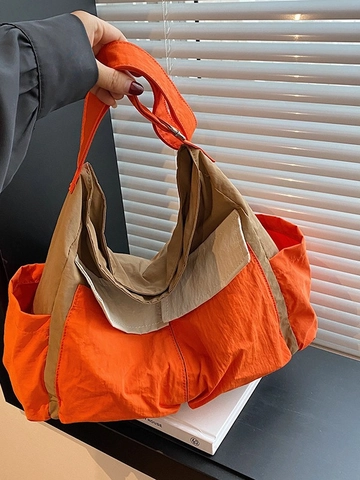 Large Capacity Oxford Cloth Messenger Bag Multi Pocket Color Block Crossbody Shoulder Bag For Women Men Student Daily Travel