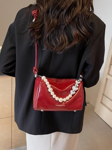 Borsa a Mano da Donna alla Moda con Künstliche Perle in Pelle PU Catena a Cuore Borsa a Spalla Y2K Metallico Borsa a Tracolla per Feste Uso Quotidiano