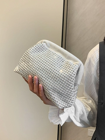 Pochette da Sera di Lusso Francese con Strass da Donna Intarsiata con Cristalli a Forma di Conchiglia Borsa a Nuvola Banchetto Festa