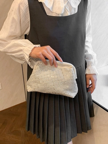 Pochette da Sera di Lusso Francese con Strass da Donna Intarsiata con Cristalli a Forma di Conchiglia Borsa a Nuvola Banchetto Festa