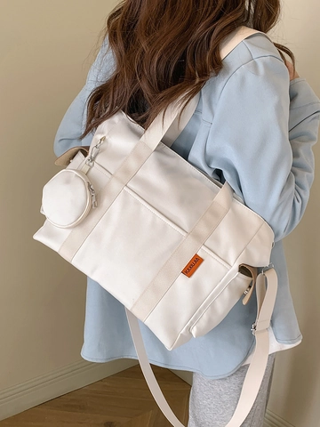 Large Capacity Nylon Canvas Tote Bag For Women Casual Urban Minimalist Shoulder Bag With Small Round Pouch Set Handbag