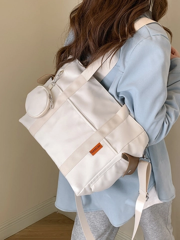 Large Capacity Nylon Canvas Tote Bag For Women Casual Urban Minimalist Shoulder Bag With Small Round Pouch Set Handbag