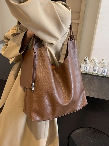 Sac Fourre-tout En Cuir PU De Grande Capacité Pour Femmes Sac À Bandoulière Minimaliste Texture Litchi Avec Sacoche Détachable