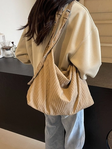 Grand Sac à Bandoulière Plissé pour Femmes Style Japonais Minimaliste Hobo Tote Tissu de Toile Bandoulière Réglable Sac à Main de Trajet