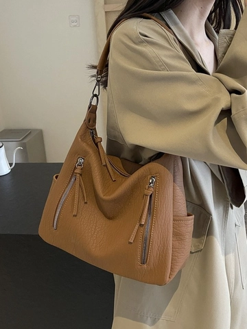 Borsa Hobo Vintage Grande Capacità per Donna in Pelle PU Decorativa Cerniera Nappa Borsa a Spalla Tracolla Urban Minimalista Pendolare