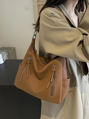 Borsa Hobo Vintage Grande Capacità per Donna in Pelle PU Decorativa Cerniera Nappa Borsa a Spalla Tracolla Urban Minimalista Pendolare