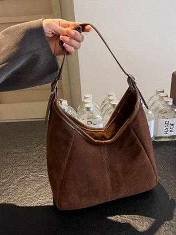 Borsa a Spalla Grande Capacità Retro Texture Scamosciata Donna Vintage Minimalista Hobo Tote Bag Borsa Pendolare Quotidiana