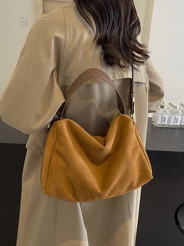 Damen Retro Wildleder Textur Achseltasche Hobo Tasche Große Kapazität Matte PU Leder Schultertasche Minimalistische Handtasche