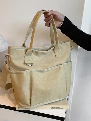 Women Casual Canvas Tote Bag Large Capacity Multi Pocket Shoulder Crossbody Bag For Commuting Travel School Handbag