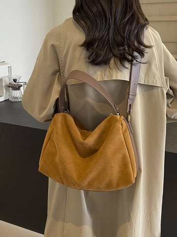 Damen Retro Wildleder Textur Achseltasche Hobo Tasche Große Kapazität Matte PU Leder Schultertasche Minimalistische Handtasche