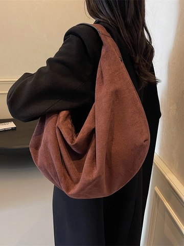 Women Large Capacity Brushed Suede Hobo Bag Casual Solid Color Soft Tote Shoulder Bag European Style Commuter Handbag