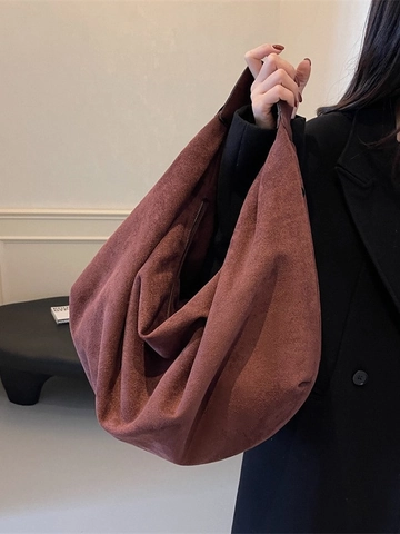 Women Large Capacity Brushed Suede Hobo Bag Casual Solid Color Soft Tote Shoulder Bag European Style Commuter Handbag