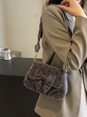 Sac à Épaule en Velours Côtelé Vintage pour Femmes Avec Grand Nœud et Motif à Pois Style Coréen Mode Sacoche pour le Quotidien
