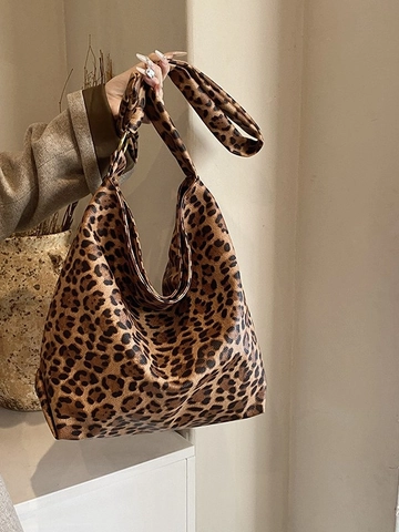 Damen Leopardenmuster Schultertasche Mit Großer Kapazität PU Leder Vintage Hobo Tote Handtasche Mit Metallring Für Den Alltag