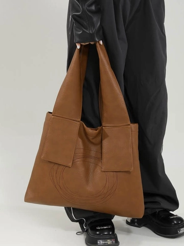 Borsa Tote da Donna in Pelle PU di Grande Capacità Borsa a Tracolla Minimalista Artistica Con Cuciture Geometriche Circolari