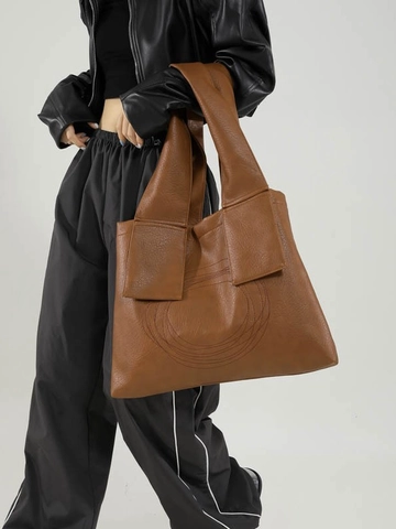 Borsa Tote da Donna in Pelle PU di Grande Capacità Borsa a Tracolla Minimalista Artistica Con Cuciture Geometriche Circolari