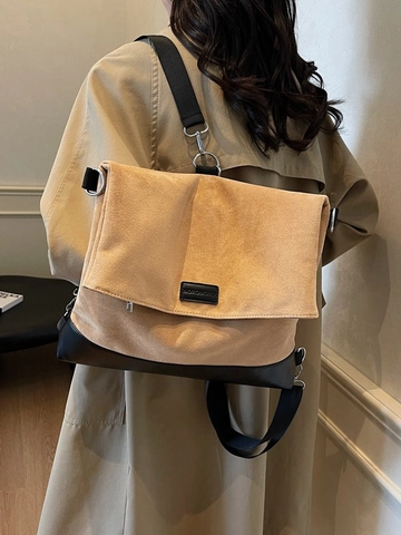 Grote Capaciteit Vrouwen Imitatiesuède Patchwork Rugzak Retro Commuter Schoudertas Multifunctionele Flap Tote Bag Reistas