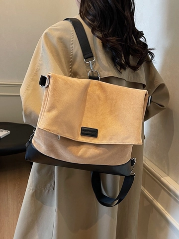 Grote Capaciteit Vrouwen Imitatiesuède Patchwork Rugzak Retro Commuter Schoudertas Multifunctionele Flap Tote Bag Reistas