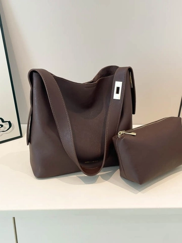 Vintage Women PU Leather Large Capacity Bucket Bag With Matching Pouch Minimalist Shoulder Bag Versatile Tote Handbag