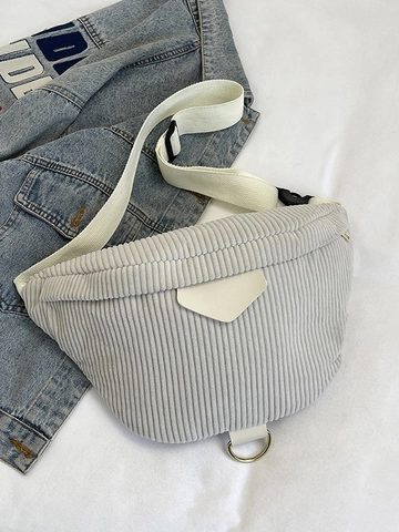 Women Corduroy Chest Bag Waist Bag Casual Striped Crossbody Shoulder Bag With Adjustable Strap Metal D-Ring Geometric Patch Autumn Winter Fashion Small Bag