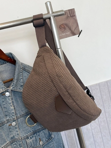 Women Corduroy Chest Bag Waist Bag Casual Striped Crossbody Shoulder Bag With Adjustable Strap Metal D-Ring Geometric Patch Autumn Winter Fashion Small Bag