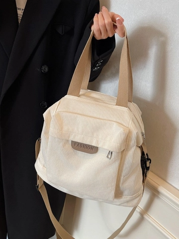 Bolso Tote de Pana Minimalista para Mujer Estilo Colegial Color Sólido Bolso de Mano Hombro Bandolera para Escuela Trabajo