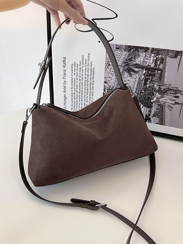 Vintage Frosted PU Suede Look Shoulder Bag For Women Minimalist Underarm Bag With Adjustable Strap Retro Large Tote Handbag