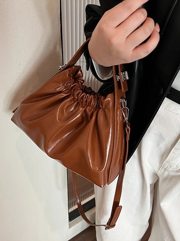 Bolso de Nube Fruncido Vintage para Mujer de Cuero PU Bolso de Hombro Plisado de Mano Crossbody Satchel Diario Oficina Moda Callejera
