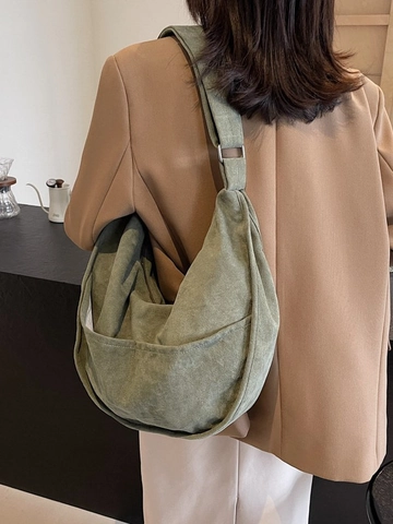 Vintage Corduroy Hobo Shoulder Bag For Women Large Capacity Crescent Bag Adjustable Wide Strap Casual Tote Bag