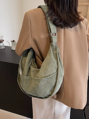 Vintage Corduroy Hobo Shoulder Bag For Women Large Capacity Crescent Bag Adjustable Wide Strap Casual Tote Bag