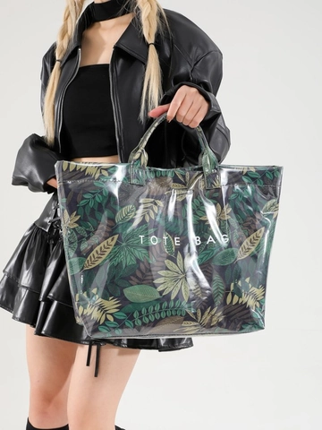 Women Large Capacity Tote Bag Fashion Animal Print Camouflage Leaf Pattern Glossy Waterproof PU PVC Shoulder Bag Shopping Travel Handbag