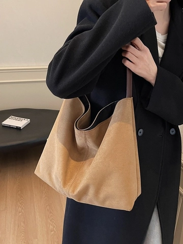 Minimalistische Suède Scrub Schoudertas Voor Dames Grote Capaciteit Urban Simple Tote Hobo Tas Veelzijdige Dagelijkse Tas