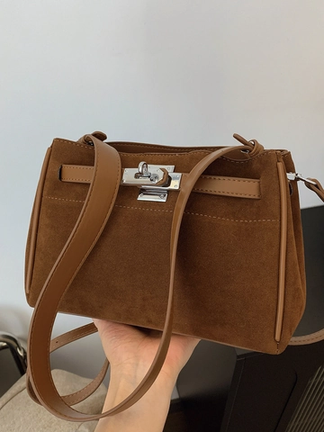 Borsa a Spalla Vintage in Pelle PU Opaca Stile Kelly Con Fibbia in Metallo Piccola Borsa a Mano Minimalista per Donna