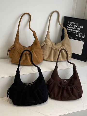 Retro Wildleder Textur PU Leder Schultertasche Für Damen Minimalistische Plissee Halbmond Hobo Tasche Große Kapazität Achseltasche Alltag